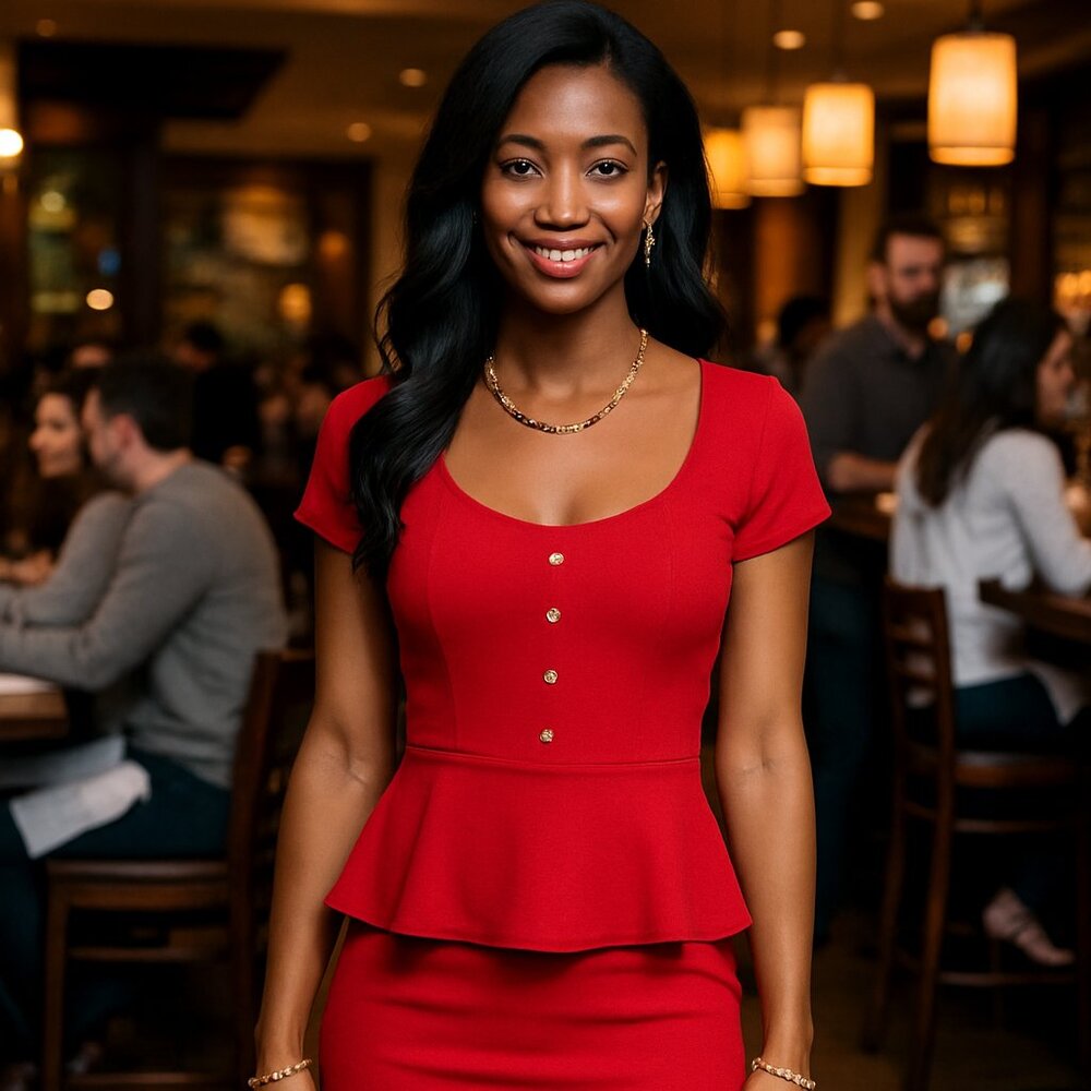 Red Sleeveless Peplum Party Dress- Small - Picture 6 of 9